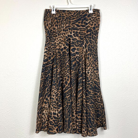 Lauren Ralph Lauren Leopard Animal Print A Line Skirt Zipper Closure Size 8 - Picture 2 of 9